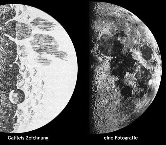 Mondzeichnungen Galileis, Vergleich Zeichnung und Foto